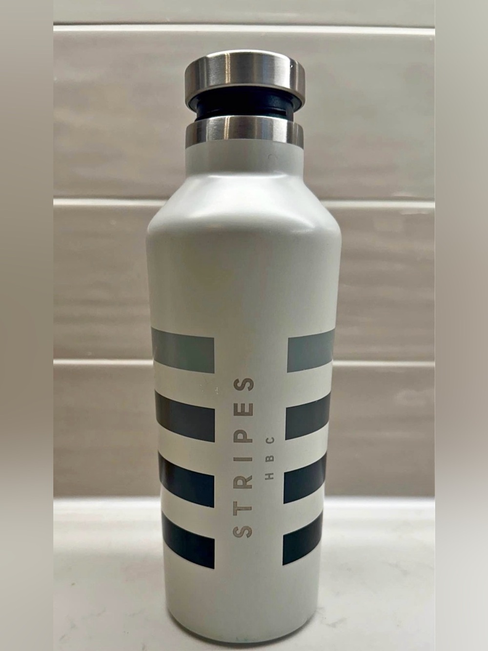 HBC Stripes 'Silver' Stainless Steel Insulated Water Bottle